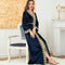 Blue Velvet Embroidery Pattern V Neck Long Sleeve Dress