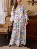 KTX-7982839300312 Elegant Floral Print V-Neck Kaftan