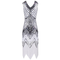 Women Dress Sequined Beading Tassel Fringe V Neck Sleeveless Bodycon Party Clubwear One-Piece