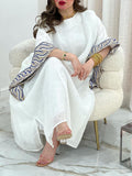 KTX-7982699249880 Pattern cuff baggy white kaftan dress