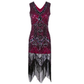 Women Dress Sequined Beading Tassel Fringe V Neck Sleeveless Bodycon Party Clubwear One-Piece