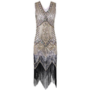 Women Dress Sequined Beading Tassel Fringe V Neck Sleeveless Bodycon Party Clubwear One-Piece