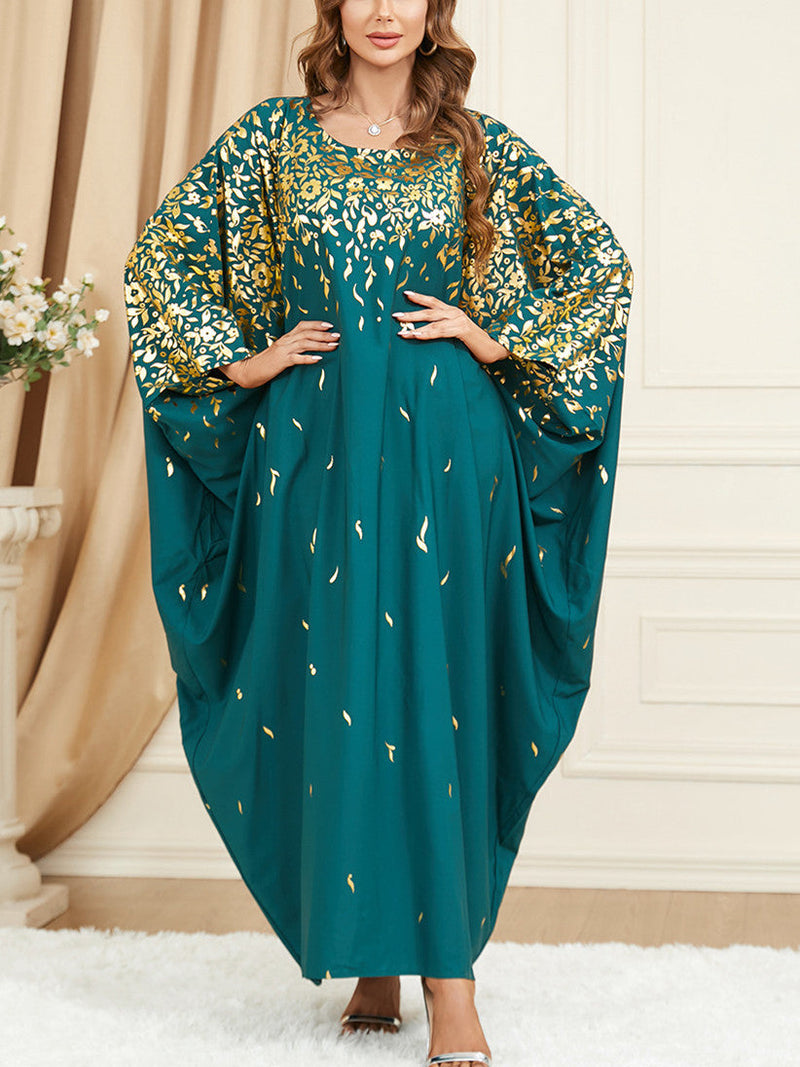 KTX-7982841135320 Green Bat Sleeve Loose Kaftan