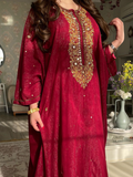 KTX-7982840119512 Crystals & Embroidery Round Neck Long Sleeve Dress