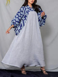 KTX-7982700003544 V neck color block women baggy kaftan dress