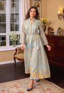 KTX-7982839070936 Golden Embroidery Stand Neck Long Sleeve Muslim Abaya