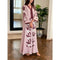 Pink flower embroidery women's long dress