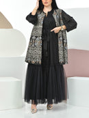 KTX-7982699872472 Ramdan black pattern outerwear & mesh dress set