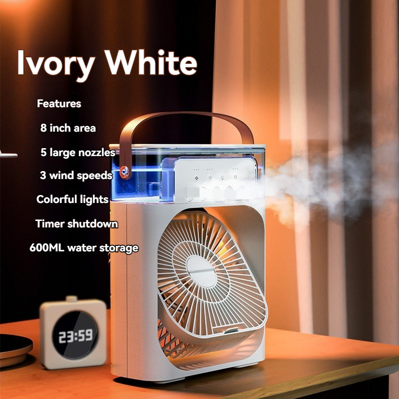 ABD-0426010 USB Desktop Mini Fan with Spray Humidification, Light, and Air Conditioning - Portable Summer Cooling Solution with 5 Adjustable Airflow Holes