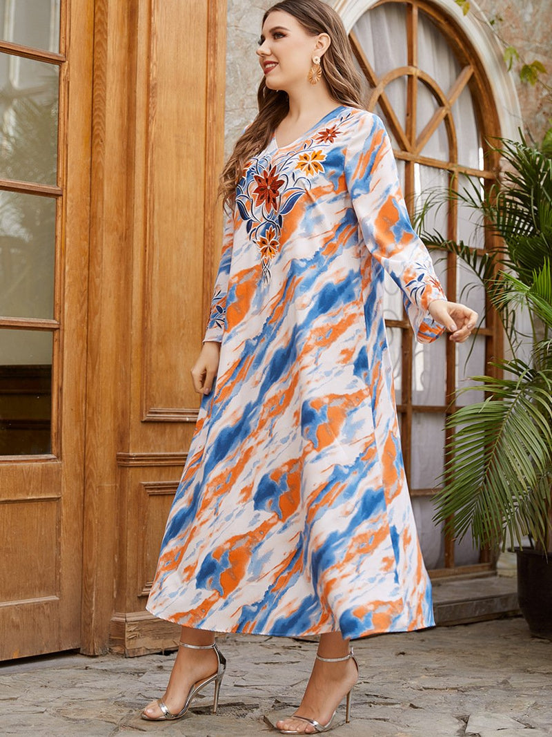 KTX-7982839824600 Color block flower printed loose dress