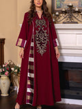 KTX-7982841200856 Sequins Embroidery Patchwork Striped V Neck Kaftan