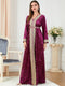 Solid Color Velvet Embroidery Pattern V Neck Long Sleeve Dress