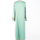 KTX-7982838317272 Satin Embroidered Rhinestone Long Sleeve V Neck Dress