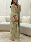 KTX-7982841528536 Tassel Lantern Sleeve Round Neck Linen Kaftan Dress