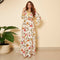 KTX-7982838382808 Flowers Printed V Neck Long Sleeve Elegant Lady Dress