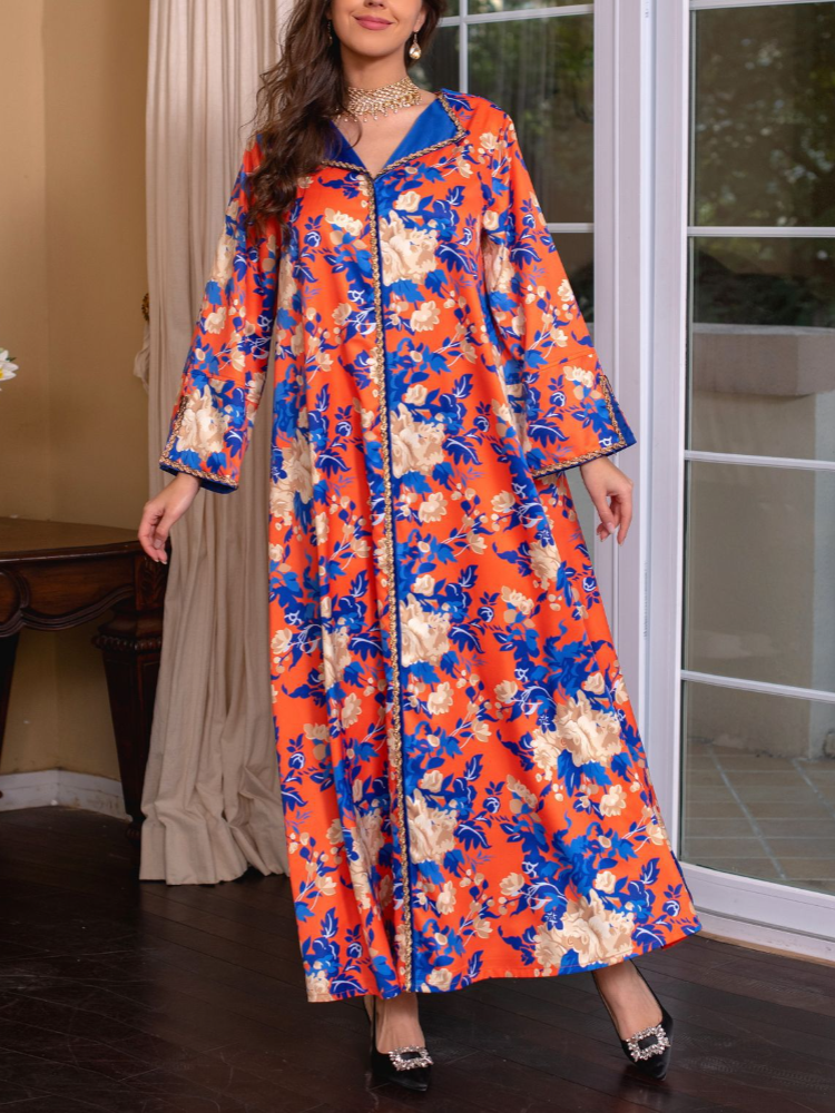 KTX-7982839267544 Elegant Floral Print Kaftan