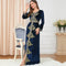 KTX-7982838087896 Blue Velvet V Neck Split Golden Print Long Sleeve Evening Dress