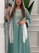 KTX-7982838743256 Floral Embroidery Long Sleeve Kaftan