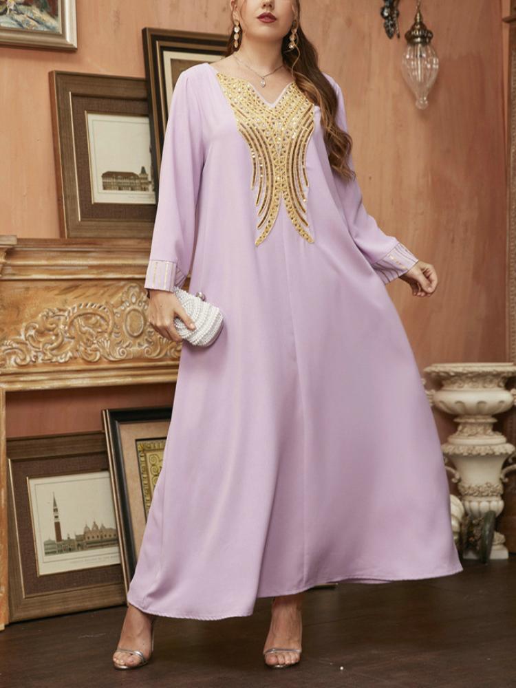 KTX-7982837465304 Elegant Pink Embroidered Kaftan Dress