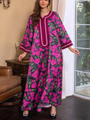 KTX-7982840578264 Elegant Floral Print Small V Neck Kaftan