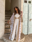 KTX-7982697349336 Elegant Embroidery Jumpsuit and Outwear Two-Piece Set