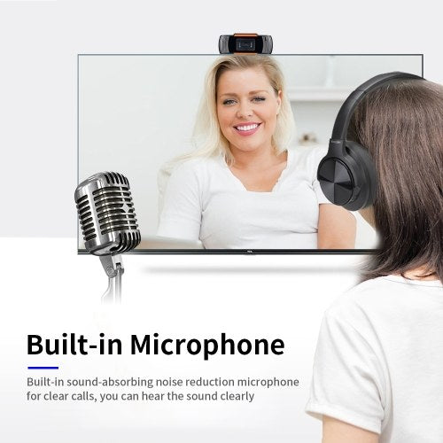 480P Fixed Focus USB Webcam with Sound Absorbing Noise Reduction Microphone for Online Conference Video Call Live Streaming