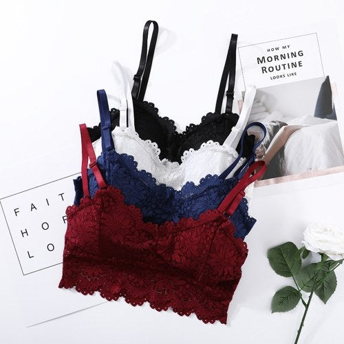 Fashion Women Bralette Bra Female Tops Embroidery Female Sheer Lace Strap Padded Bras