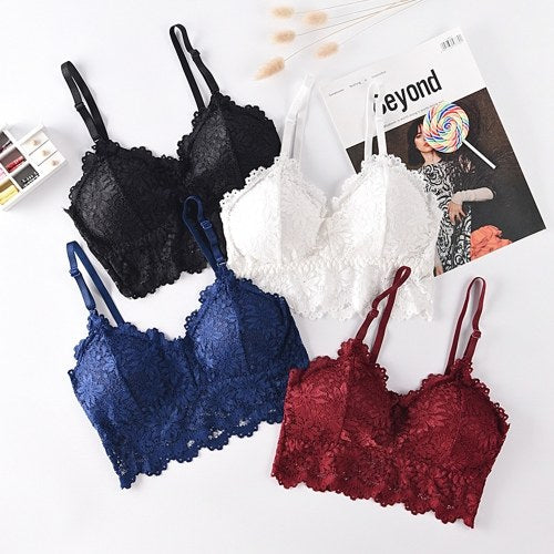 Fashion Women Bralette Bra Female Tops Embroidery Female Sheer Lace Strap Padded Bras