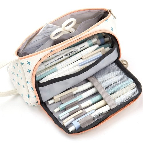 Simple Cute Pen Pencil Case Big Capacity Canvas Storage Bag