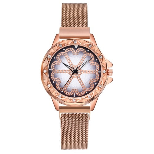 Crystal Flower Dial Face Women Watch Wristwatch with Magnet Strap Band