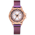 Crystal Flower Dial Face Women Watch Wristwatch with Magnet Strap Band