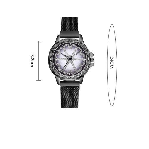 Crystal Flower Dial Face Women Watch Wristwatch with Magnet Strap Band