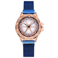 Crystal Flower Dial Face Women Watch Wristwatch with Magnet Strap Band