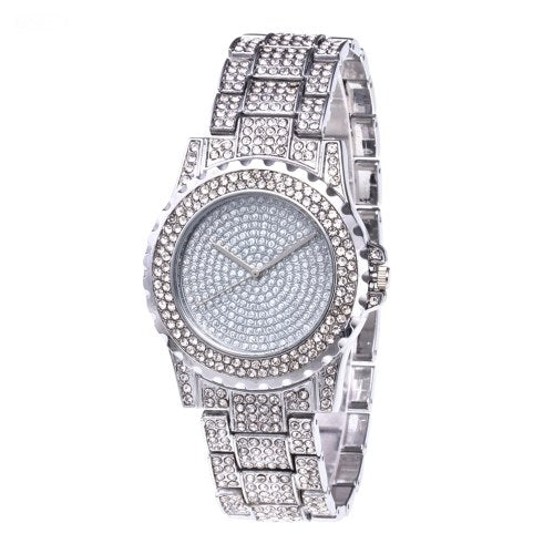 Crystal Starry Quartz Women Watch Fashionable Casual Alloy Skeleton Watch Wristwatch for Lady