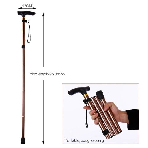 Aluminum alloy folding cane four section telescopic folding trekking poles non-slip cane elderly adjustable crutches black