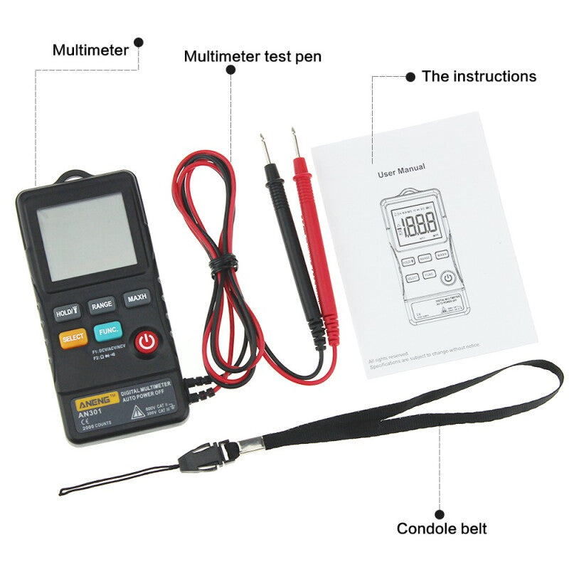 AN301 New Mini Digital Multimeter Tester - Black