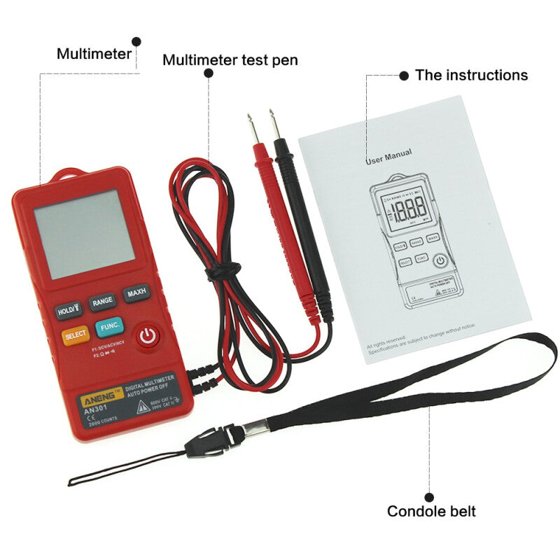 AN301 New Mini Digital Multimeter Tester - Red