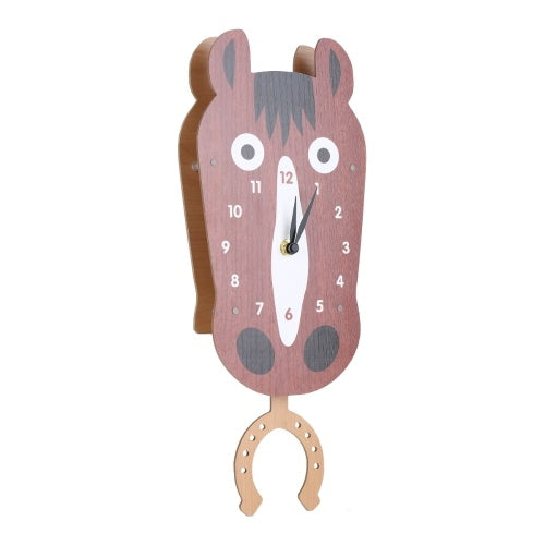 Tooarts Cartoon Animal Clock, Swinging Horse Head Clock, MDF Wooden Wall Clock