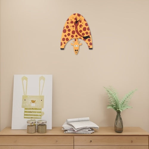 Tooarts Cartoon Animal Clock, Swinging Giraffe Clock, MDF Wooden Wall Clock