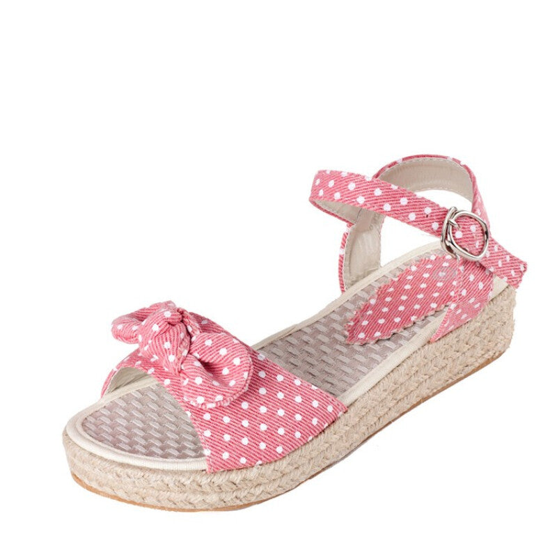 Ankle Strap Espadrilles Flat Wedge - Pink