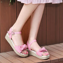 Ankle Strap Espadrilles Flat Wedge - Pink