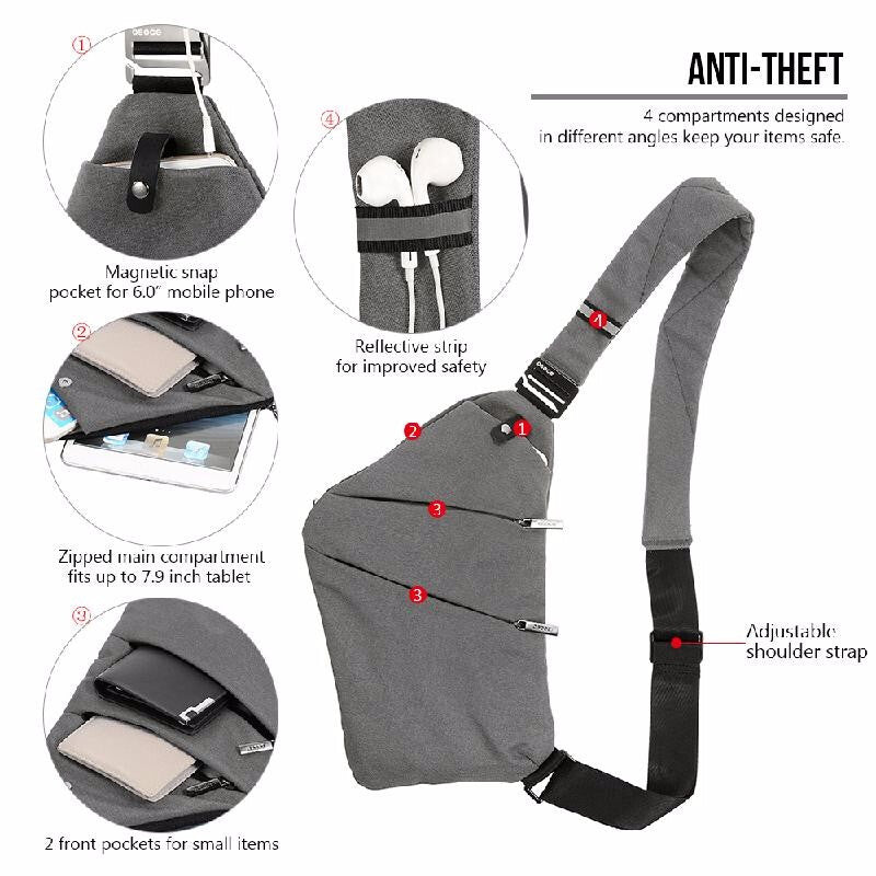 Anti Theft Stylish Lightweight Sling Bag - Grey