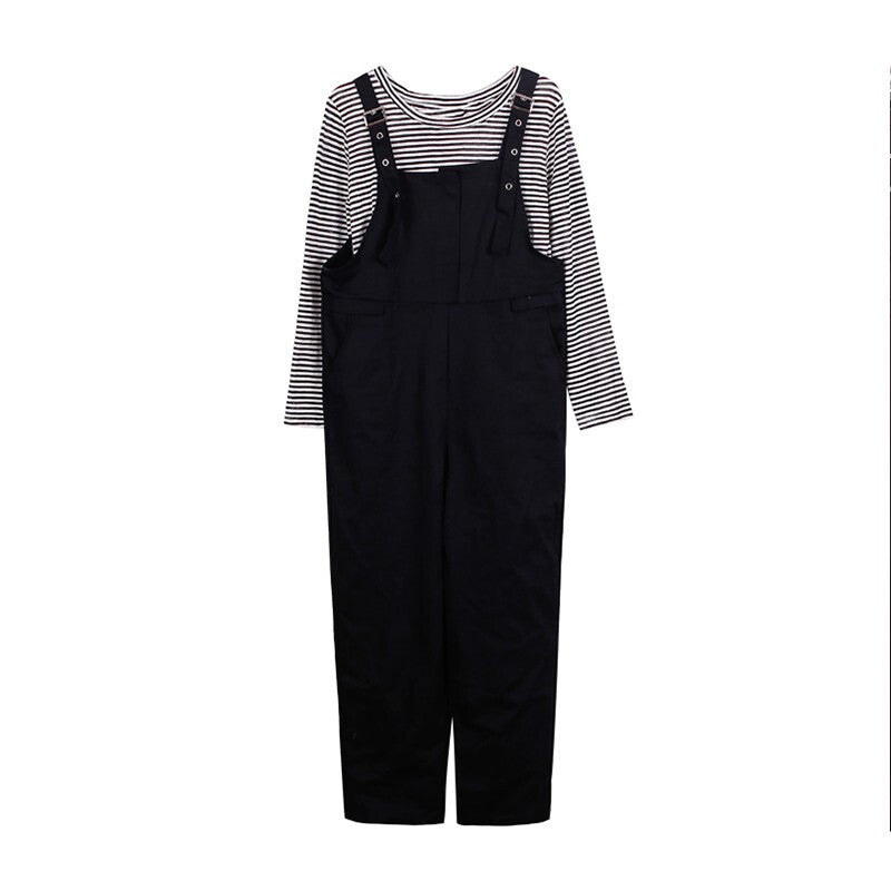 Autumn New Overalls Two-piece Loose Cute Casual Pants - Black