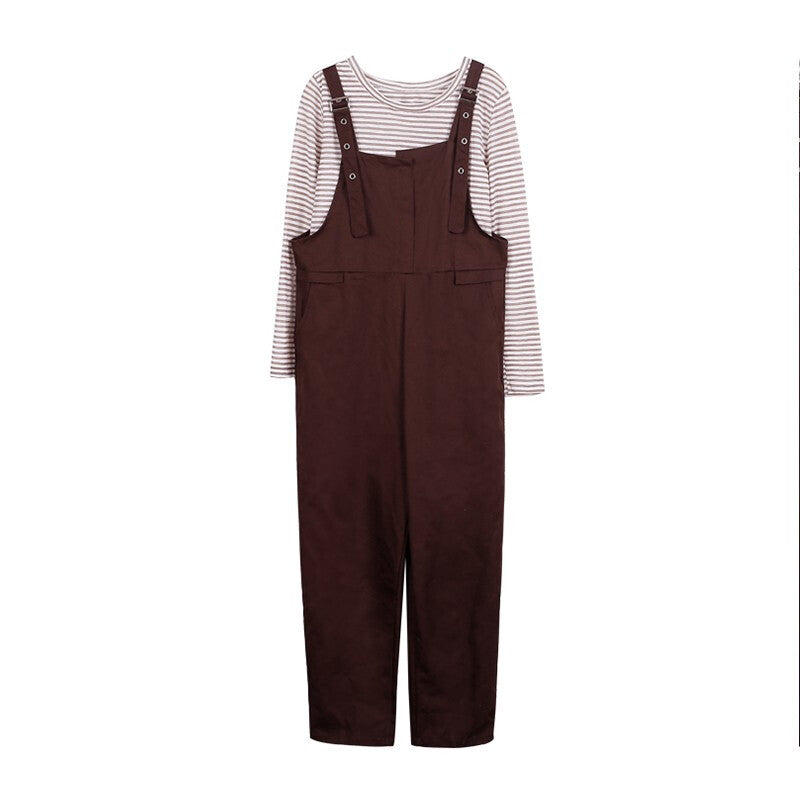 Autumn New Overalls Two-piece Loose Cute Casual Pants - Light Brown