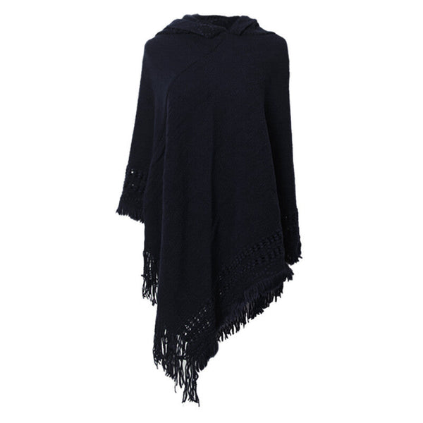 Autumn Winter Knitted Pullover Scarf Cape - Black