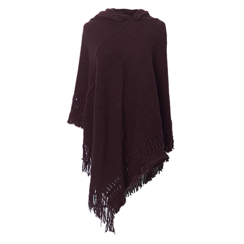 Autumn Winter Knitted Pullover Scarf Cape - Coffee