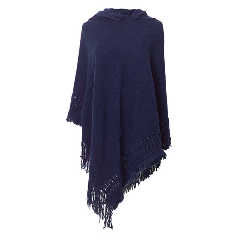 Autumn Winter Knitted Pullover Scarf Cape - Navy