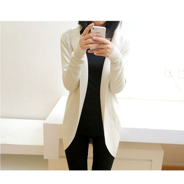 Autumn Winter Women Long Sleeve Knitted Sweater Cardigan - Creamy White