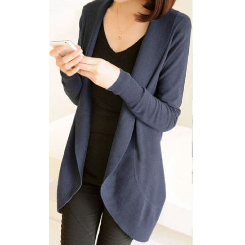 Autumn Winter Women Long Sleeve Knitted Sweater Cardigan - Grey