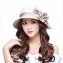 B-3144 Women Korean Beach Flower Hat - Beige